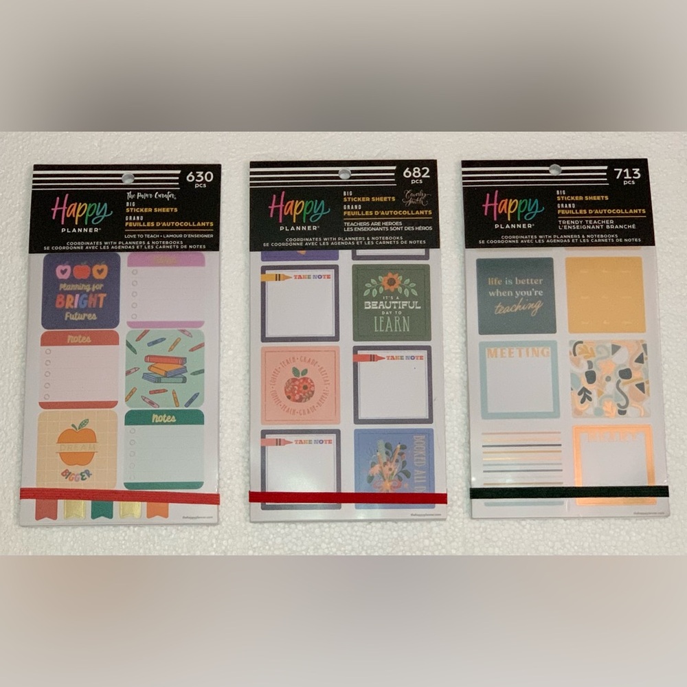 Lot of 3 Happy Planner Teacher Sticker Book Sheets